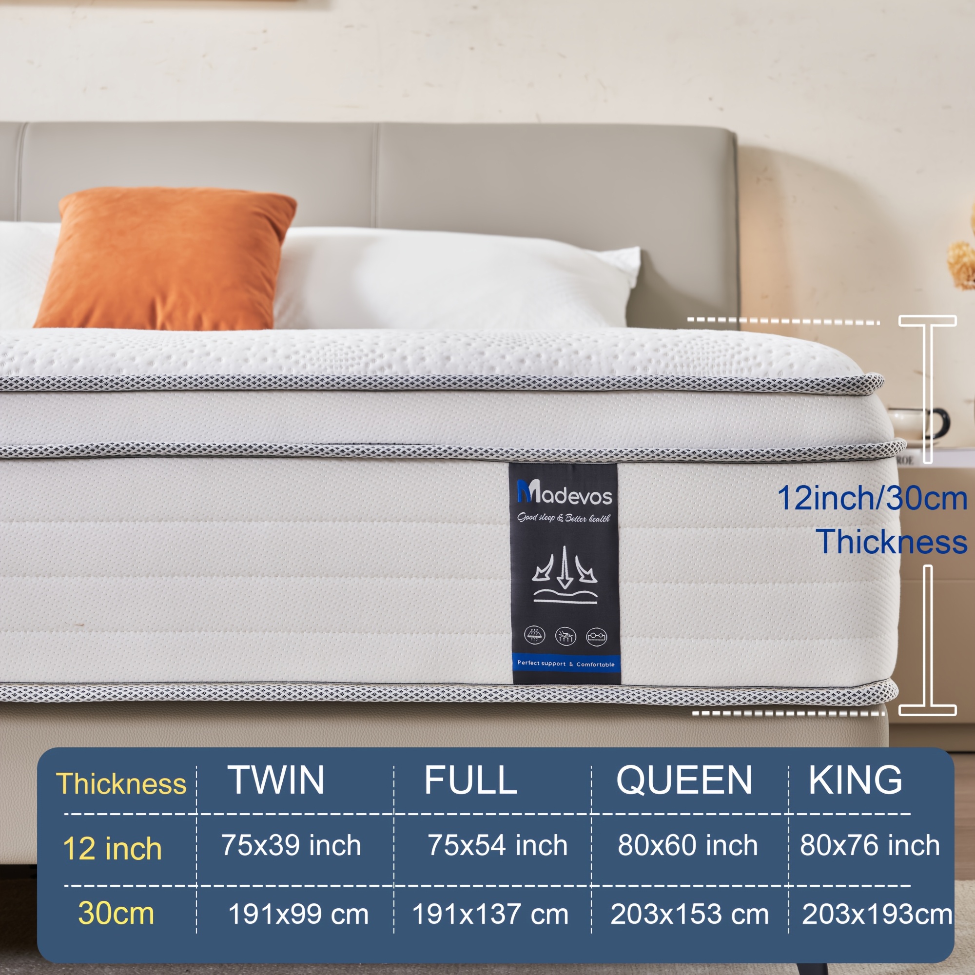 10/12/14 "twin Full Queen King Size Memory Foam Mattress - , Medium Sturdy Hybrid Mattress, Luxurious , White Quilted Covercolchones Para Cama