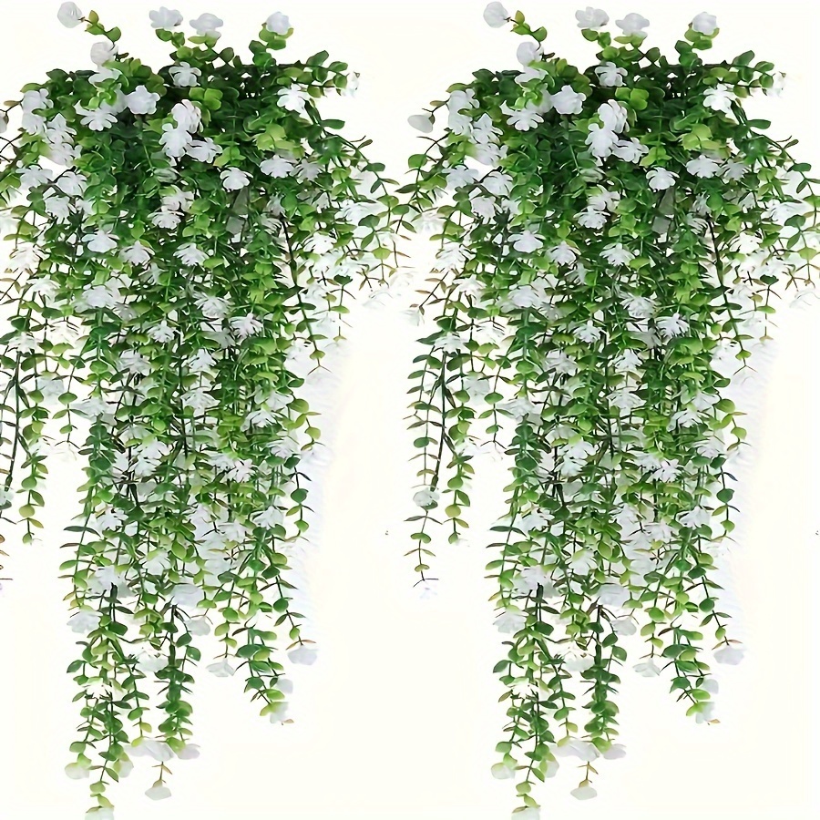 4pcs, Artificial Hanging Plants Fake Hanging Plant Faux Eucalyptus Leaf Greenery Vine Outdoor Uv Resistant Plastic Plants