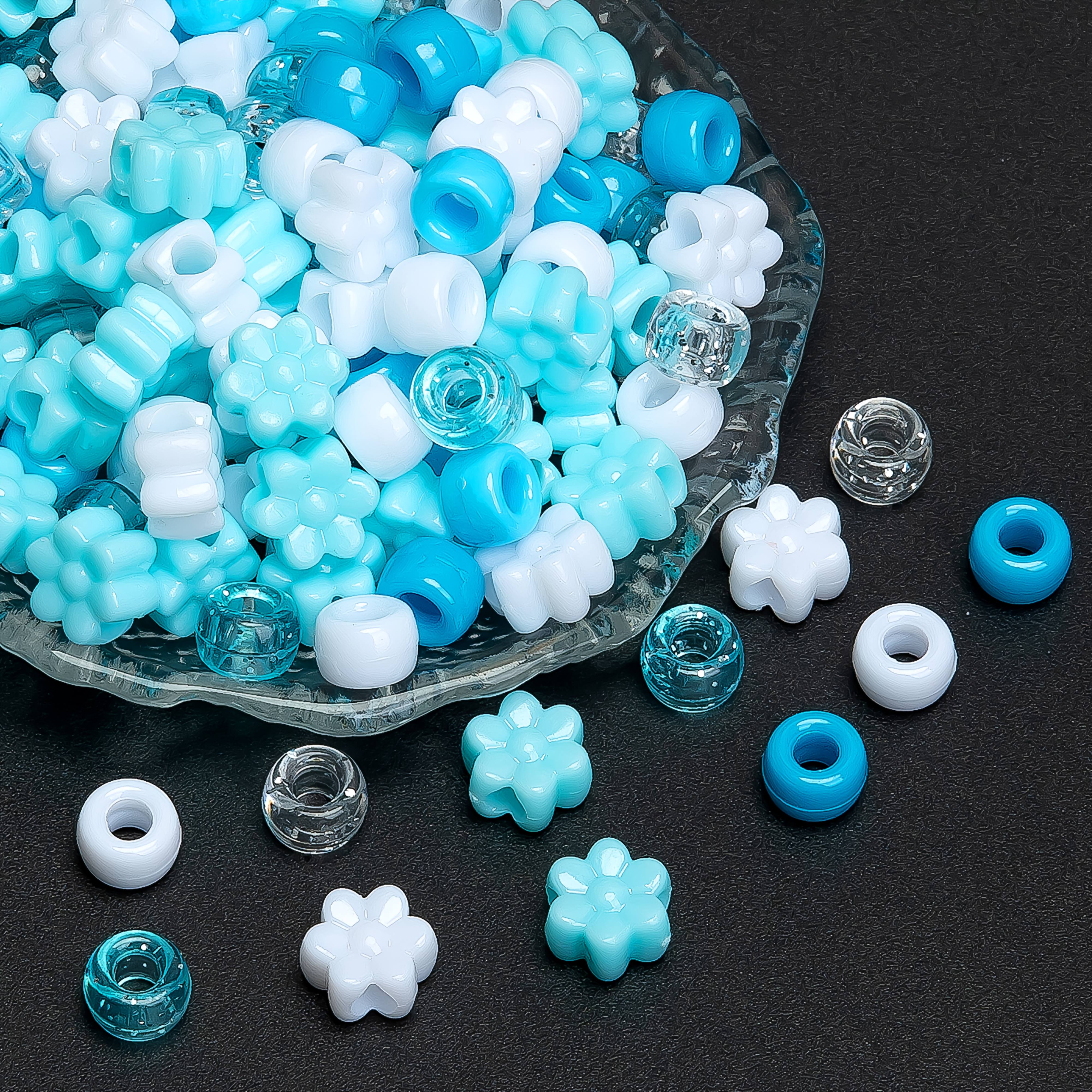 E-shop 100 Stück Große Loch Blaue Schneeflocken Perlen und Eimer Perlen Gemischter Stil für Schmuckherstellung Dekoration Armbänder, Halsketten,
