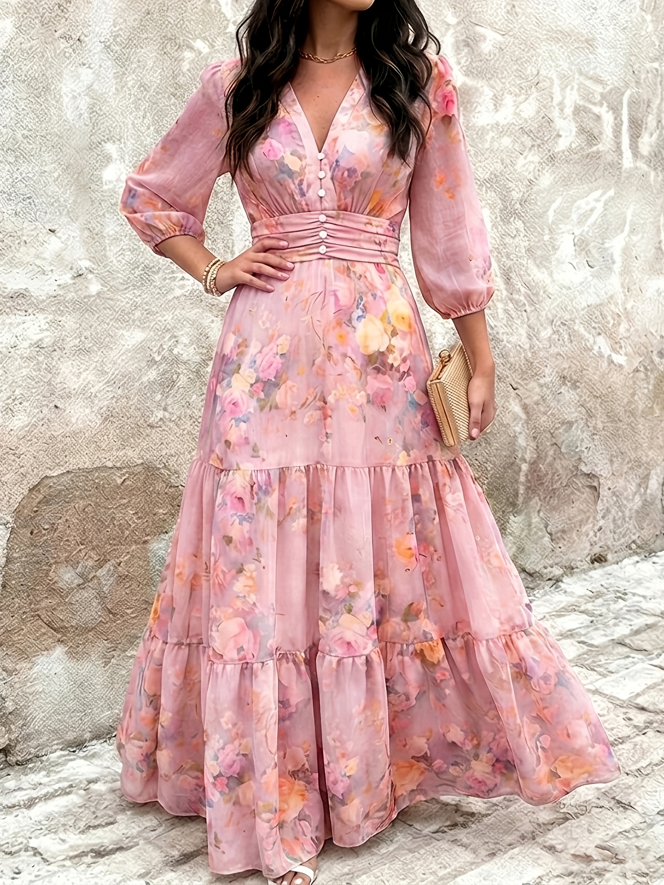 ballerina long dress Campbell Plunged Gathered Maxi Dress | Ballerina | Dresses