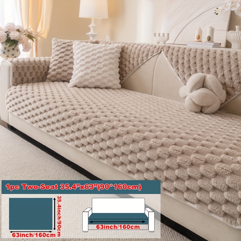 TEMU 1 stuk warme en comfortabele pluchen bankmat met honingraatstructuur, dikke antislip bescherming voor de bank, pluizige bankmat van