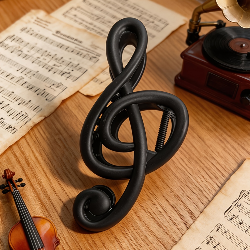 TEMU Pinza para el pelo con forma de nota musical, pinza tipo tiburón artística para mujer, tamaño grande, líneas caladas, bordes lisos, no tira del