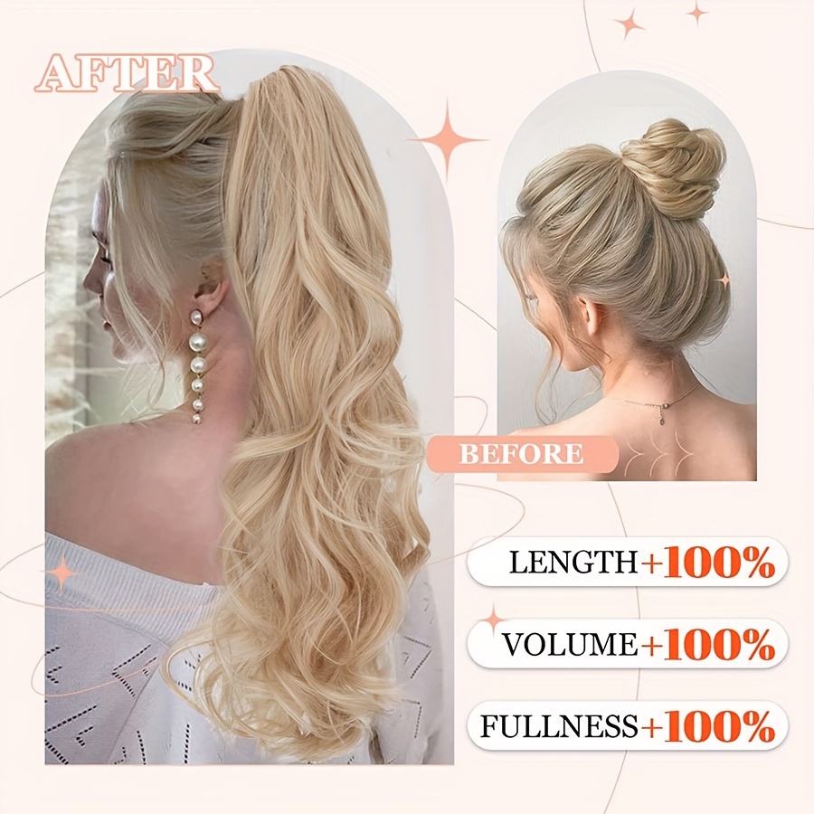 1pc long 24 clip in ponytail hair extensions heat resistant synthetic ponytail with jaw clip dark brown blonde gray black beige volume dimension for parties everyday   womens hairstyle addition details 6