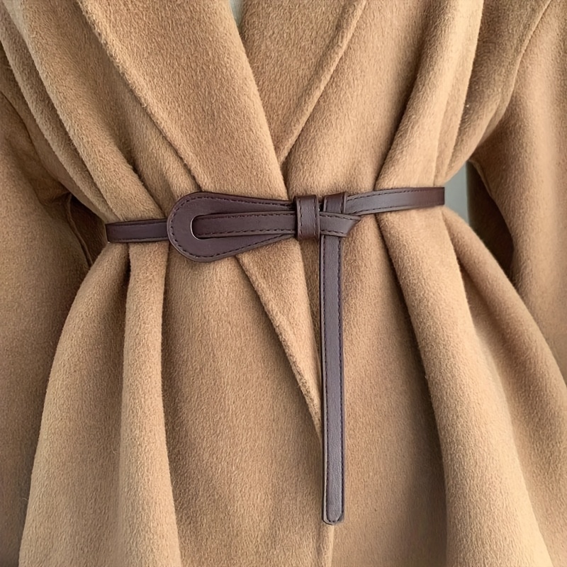 1pc Women's Fashion Accessory Versatile Knotted Thin Belt, No Design, Suitable For Dresses, Pants, Coats, Sweaters, And Blazers, Casual Wear, Daily And Formal Events, Faux Leather Look