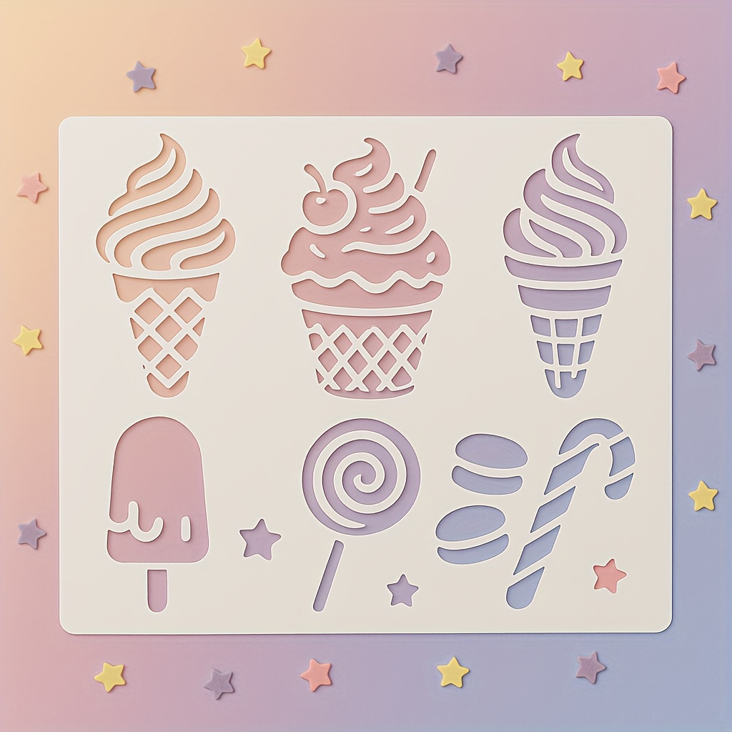 E-shop Wiederverwendbare große Eiscreme-Schablone mit detailliertem Eiswaffel- Eisportionsdesign – geeignet zum Bemalen von Wänden, Möbeln, Leinwand –