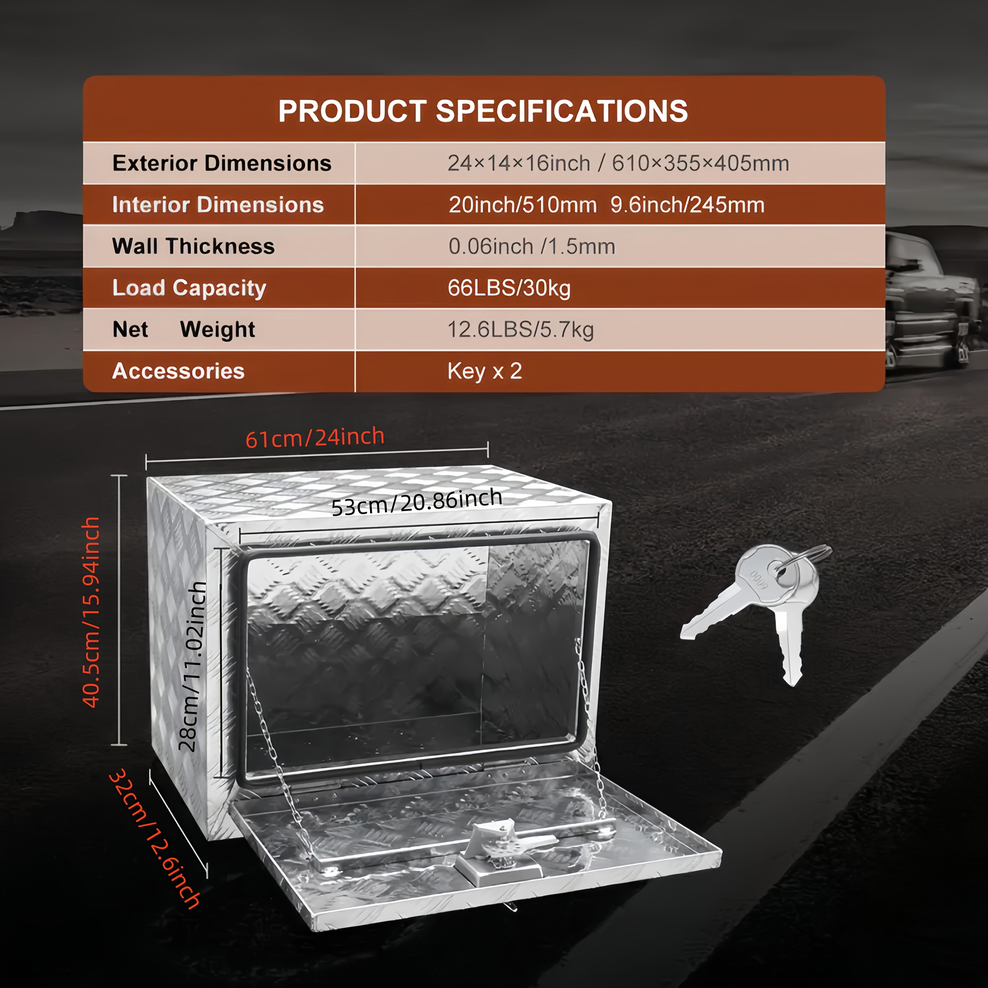 aluminum alloy toolbox with locking mechanism - durable outdoor storage organizer, suitable for trucks, trailers, and rvs -   store tools, accessories & supplies - silvery   | stylish metal texture | safety lock system, truck storage 0