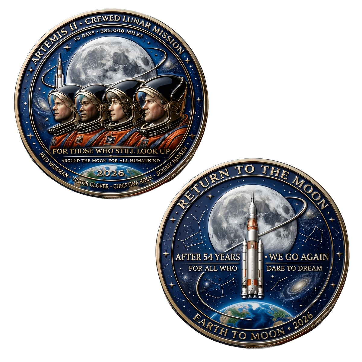 TEMU commemorativa 3D piatta Artemis 2 con equipaggio 2026 Souvenir Esplorazione Spaziale da per appassionati dello