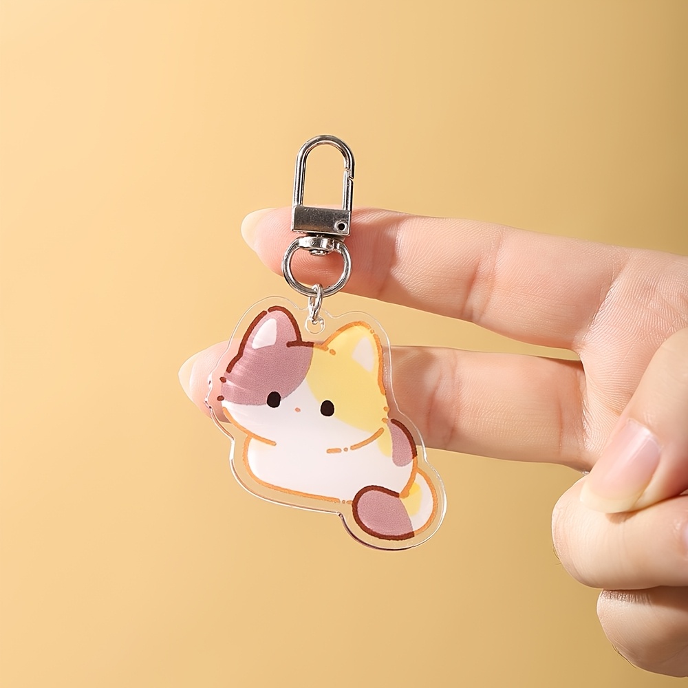 TEMU 2d Flat, 1pc - [2d Flat] Calico Cat Acrylic Keychain Accessory Set, Cute Backpack Pendant Keyring, Gift For , 2d Flat
