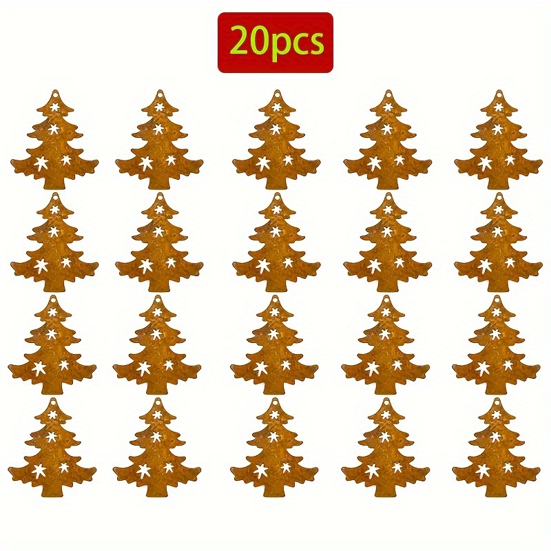 20pcs Metal Rusted Christmas Tree Decorations For Christmas Winter Decorations, Winter Christmas Tree Hanging Tree Shape Ornaments