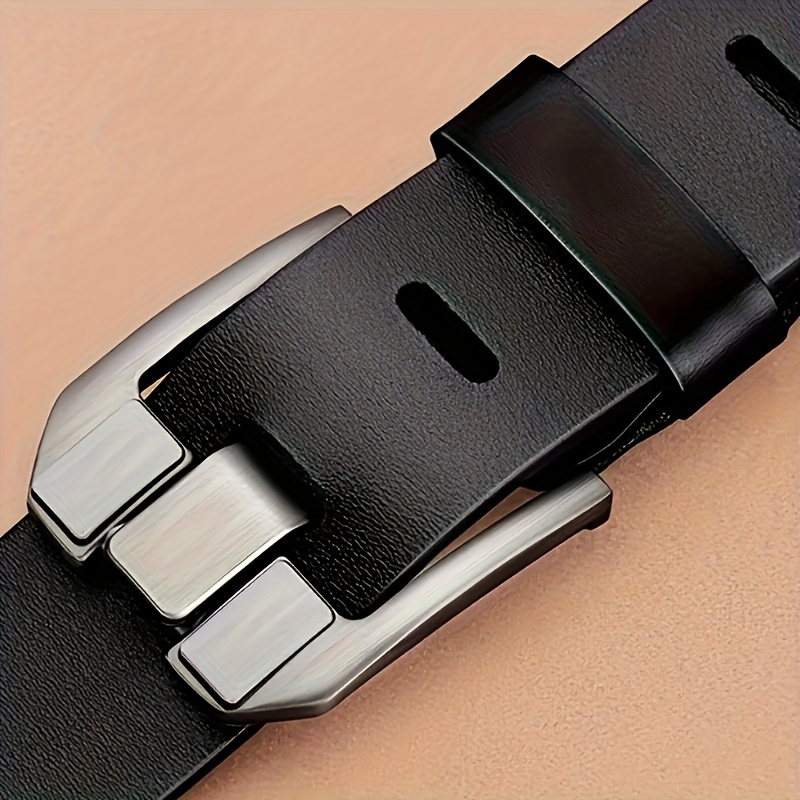 Brown Leather Belt with Square Buckle Retro Style