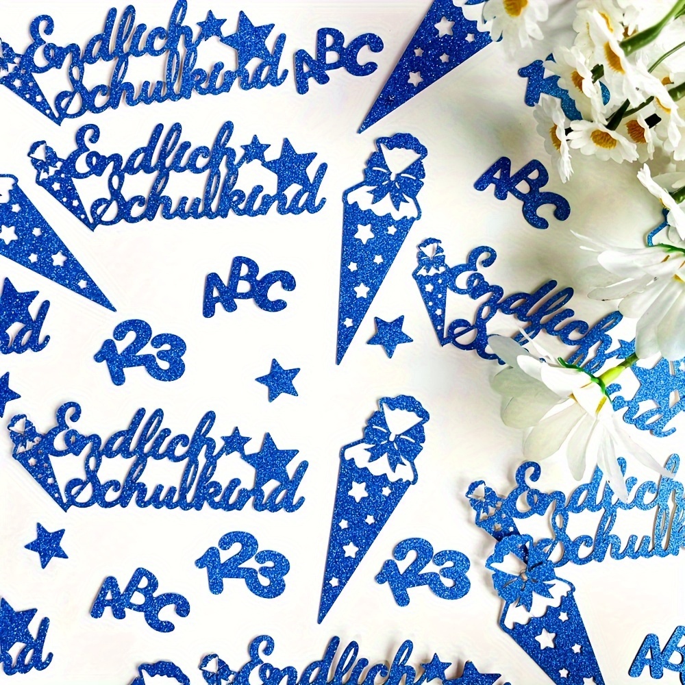 100pcs 123abc Glitter Dark Blue - Large Confetti - Table Decoration For School , Start Of School