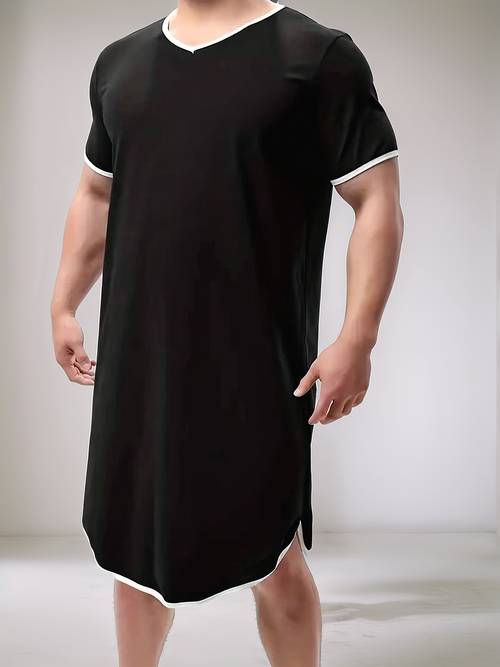 mens summer casual and comfortable nightgown made of material featuring a comfy short sleeve design