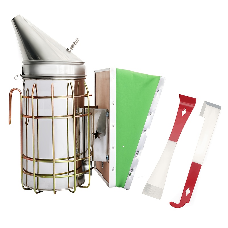 E-shop 1 Set Bienenraucher Edelstahl mit Hitzeschutz Bienenstockwerkzeug J-Haken Imkereizubehör -Werkzeugset