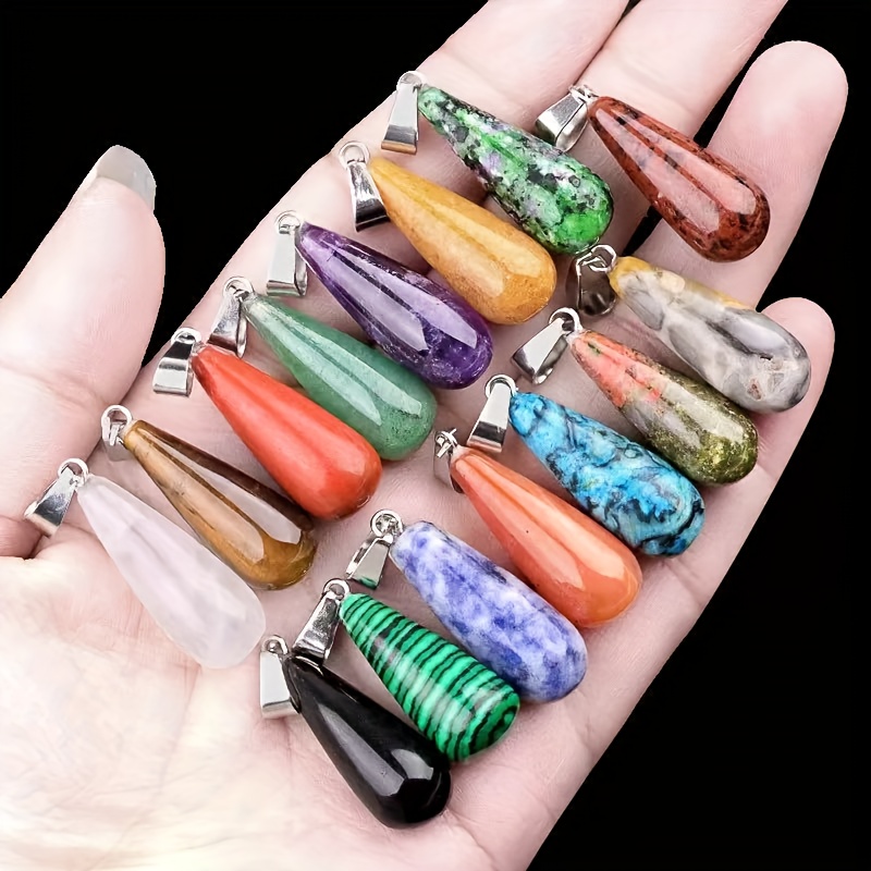 10pcs Natural Stone Long Teardrop Pendants for Jewellery