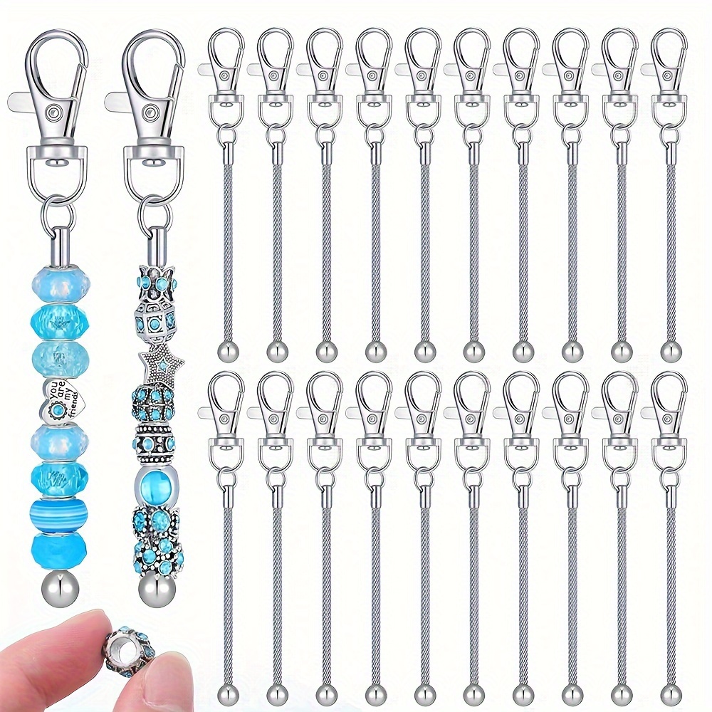

20pcs 3mm Big Hole Beadable Keychain Bar Bulk Blank Silver Bead Keychain Metal Beaded Keychain For Pendant Diy Keychain Making Kit Jewelry Making