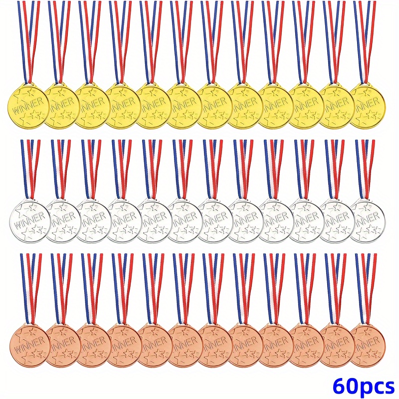 

60pcs Premium Medal Set In Golden, Silvery & Bronze - Sports Events, Parties, School & Family