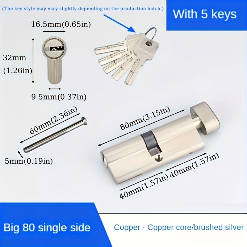Image of European Standard All- Lock Cylinder, Anti-theft Core For Entryway Doors, Indoor/outdoor Brass Door Locks With Knobs, 5 Master Keys In Sizes 55/60/65/70/80/90mm., Door Locks For Home