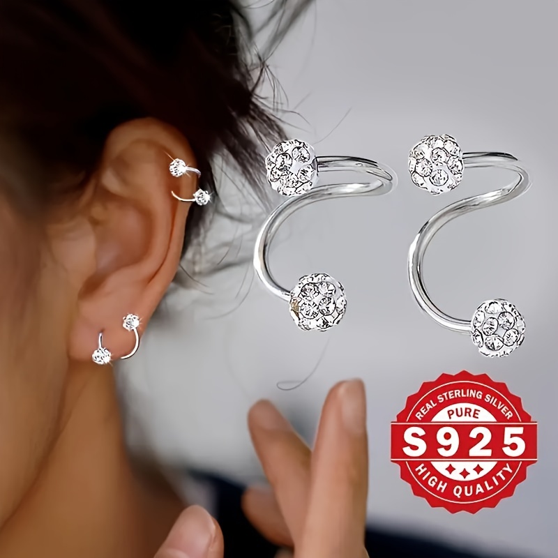 a pair of sparkling spherical earrings with screw   shaped earrings anti allergic suitable for holiday gifts and festive parties very suitable for women to wear Product details 1