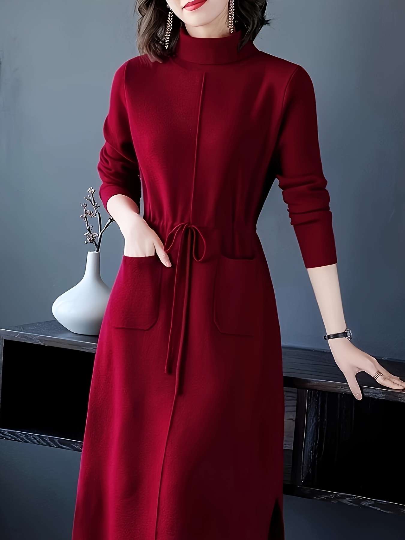 womens elegant thick sweater dress long office party outfit Temu