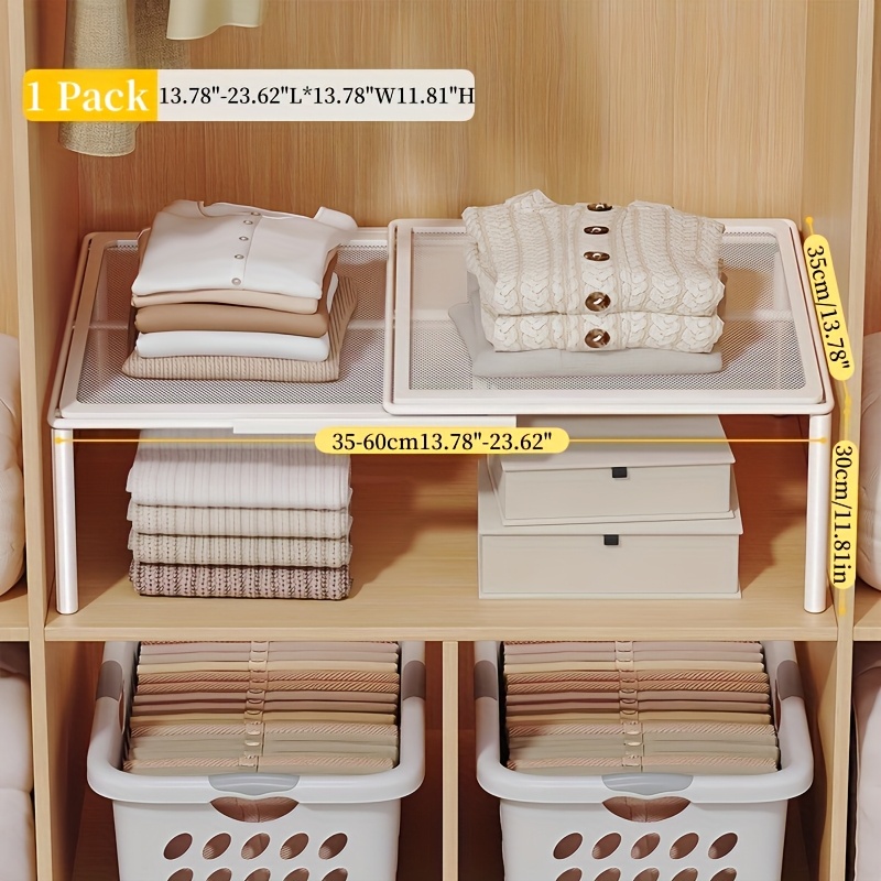 TEMU Expandable Metal Wire Shelf - Stackable Closet Organizer For Cabinets, Essential Wardrobe Storage Systems, For Kitchens, Bathrooms, Dorms, For