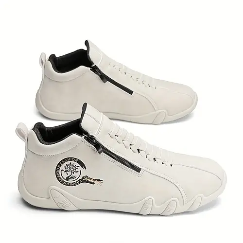 남성용 캐주얼 운동화 - 회색 미드탑 지퍼 & 끈, 통기성 패브릭 안감, 러닝, 하이킹 및 캐주얼 의상용 내구성 pvc 밑창