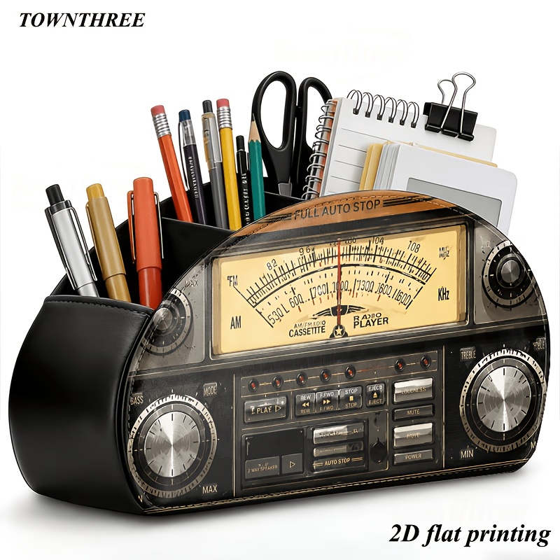 TEMU 2d Flat Printing 1pc Stationery Organizer - Retro Desktop Storage, Ideal For Pens, Office Supplies, Makeup Brushes, Remote Controls, And Small