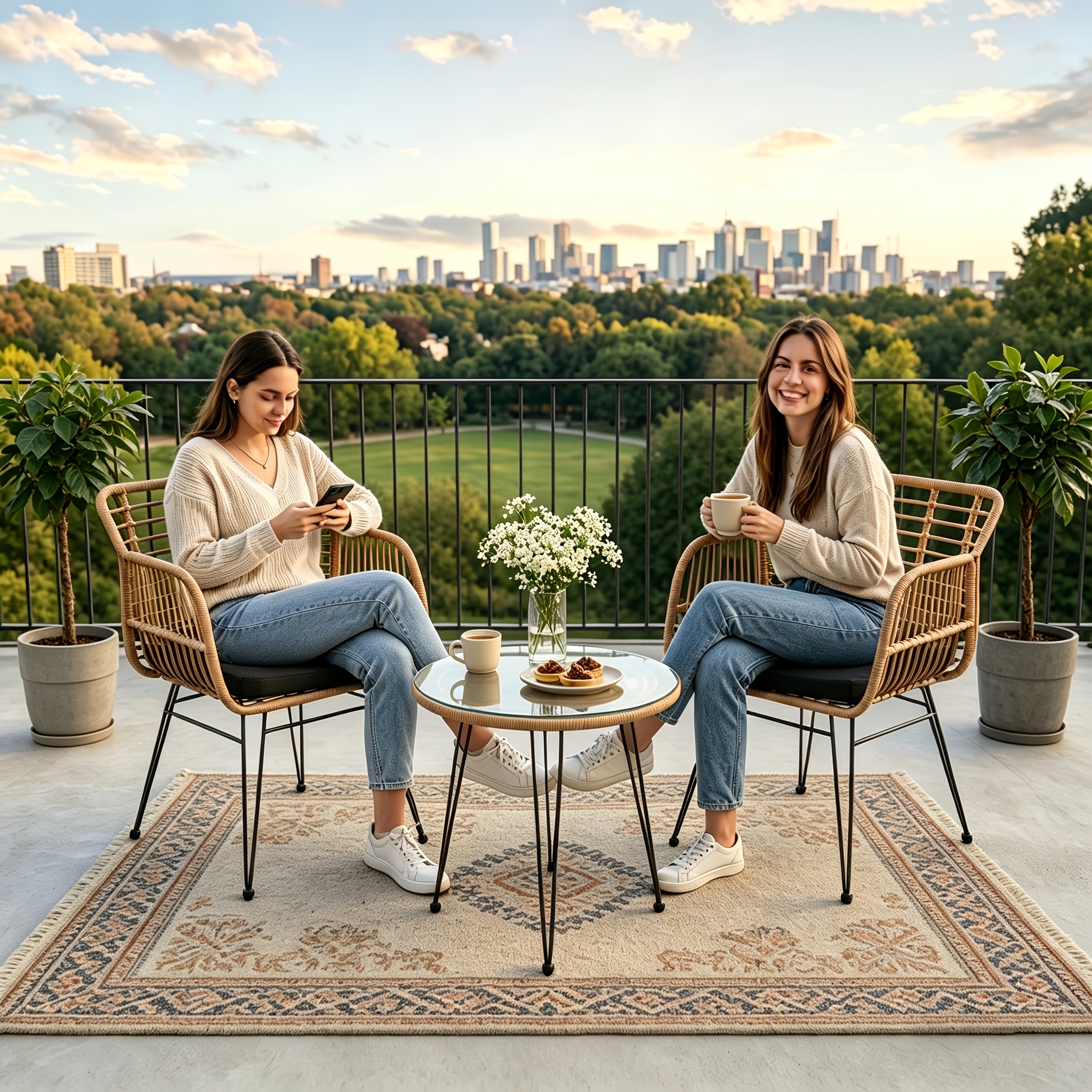 3pcs compact   table and chairs set with glass   2   suitable for outdoor balcony porch furniture rattan for small spaces cafes residential use