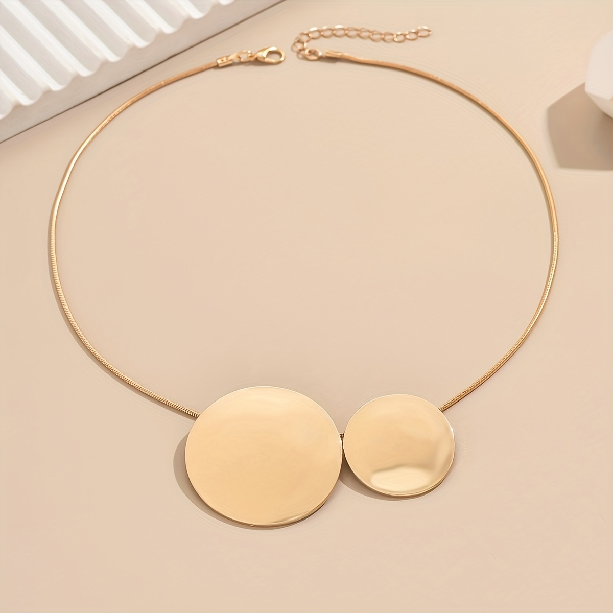 Minimalist Geometric Circle Snake Chain Necklace, Golden-Tone