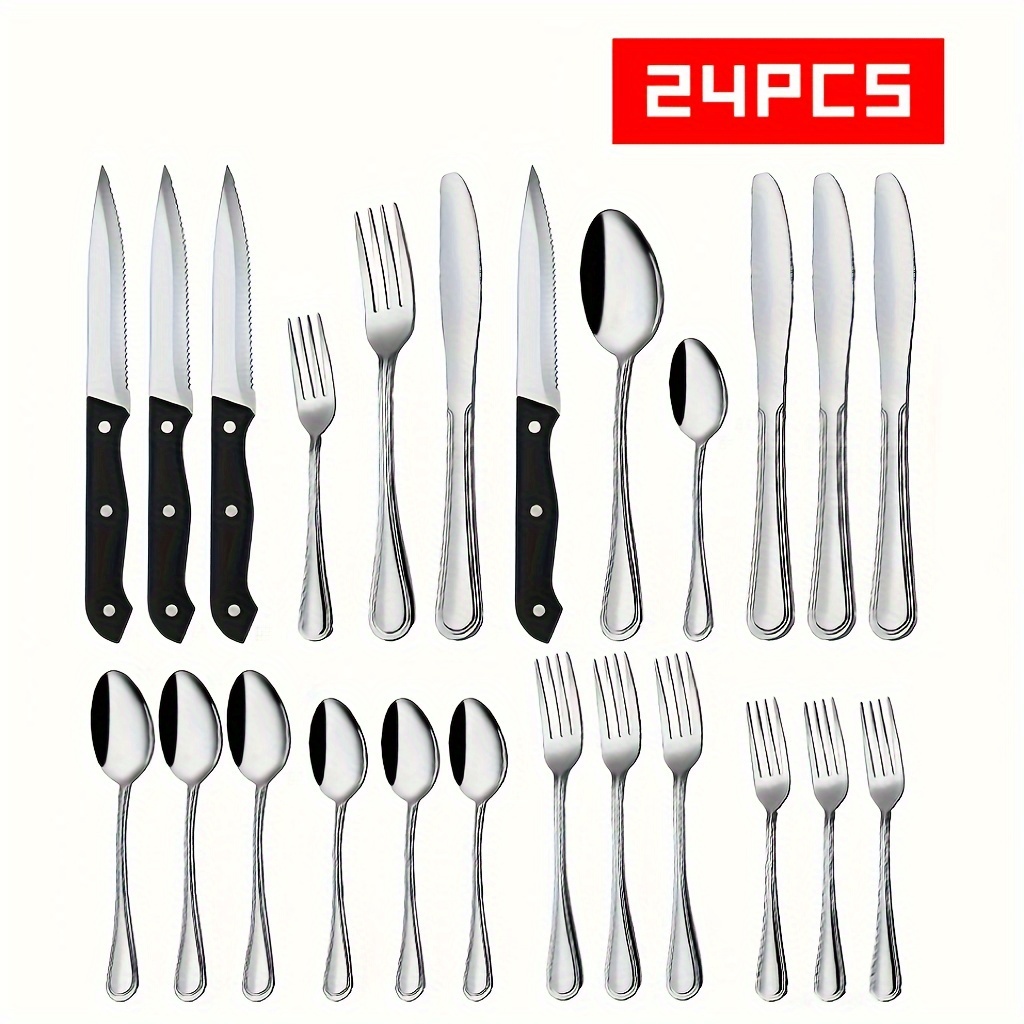 

And Household Flatware Set, 24- Flatware Set Knife, , Spoon And Knife, Serves 4, Striped , Dishwasher Safe,