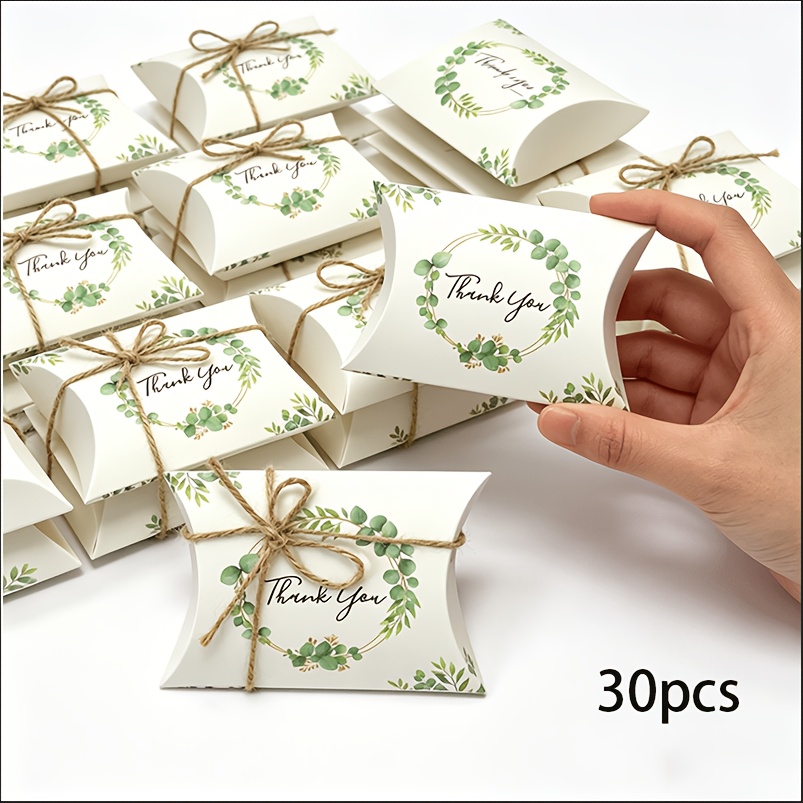 TEMU Cajas de embalaje para regalos de 10/30 piezas con hojas de eucalipto estilo bosque, cajas de regalo de agradecimiento, cajas de embalaje para