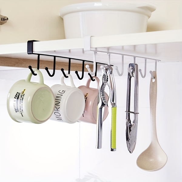 1pc modern metal 6 hook rack organizer multifunctional kitchen storage solution for cups and utensils no electricity required hanging shelf accessory details 5