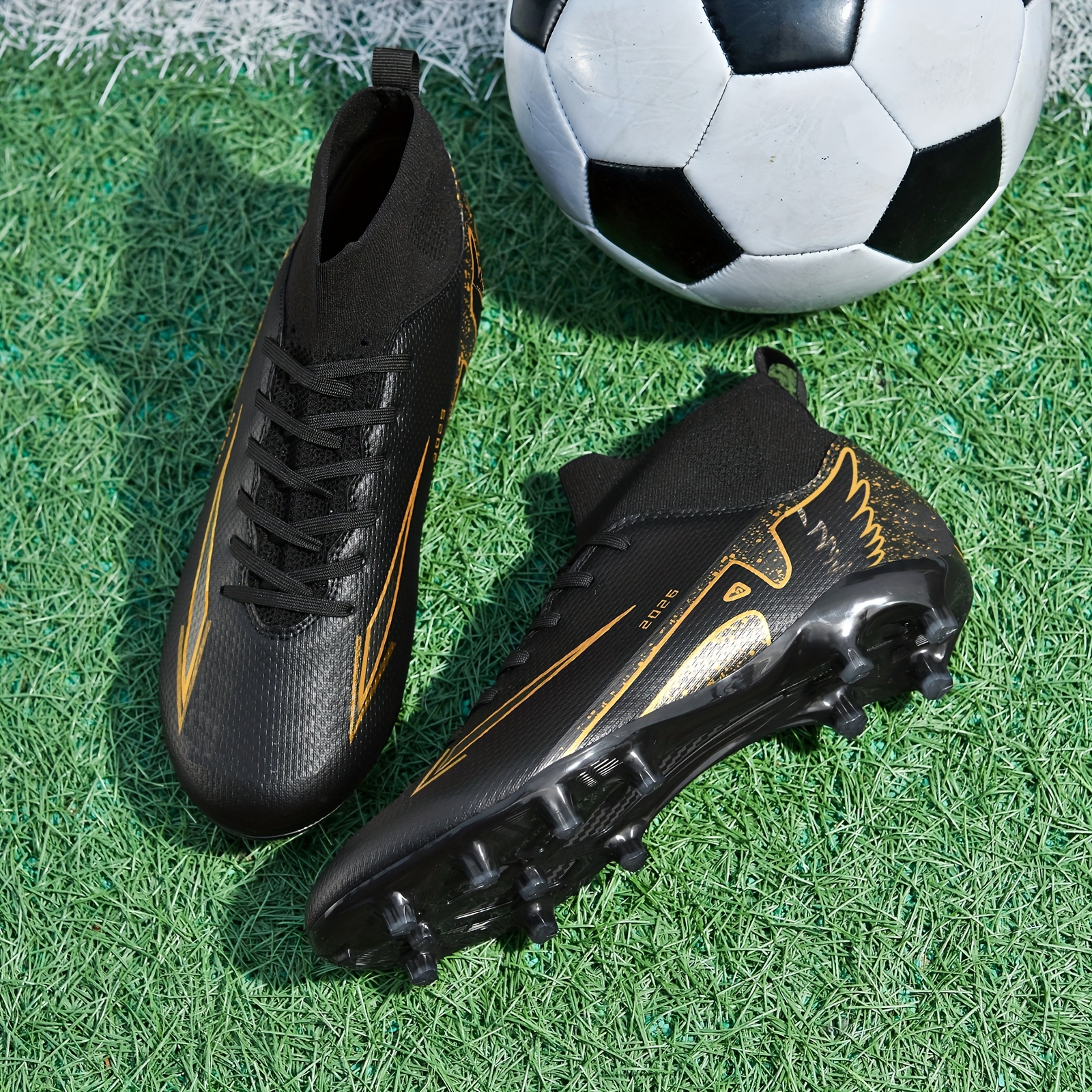WEJIESS / Botas de Fútbol - Tacos AG Antideslizantes con Púas de Tracción, Zapatos de Entrenamiento Transpirables de Caña Alta para Césped, Césped Sintético y Partidos al Aire Libre, Ligero con Parte Superior de PU para Todas las Estaciones () - Compatible con Convencionales, para Adolescentes