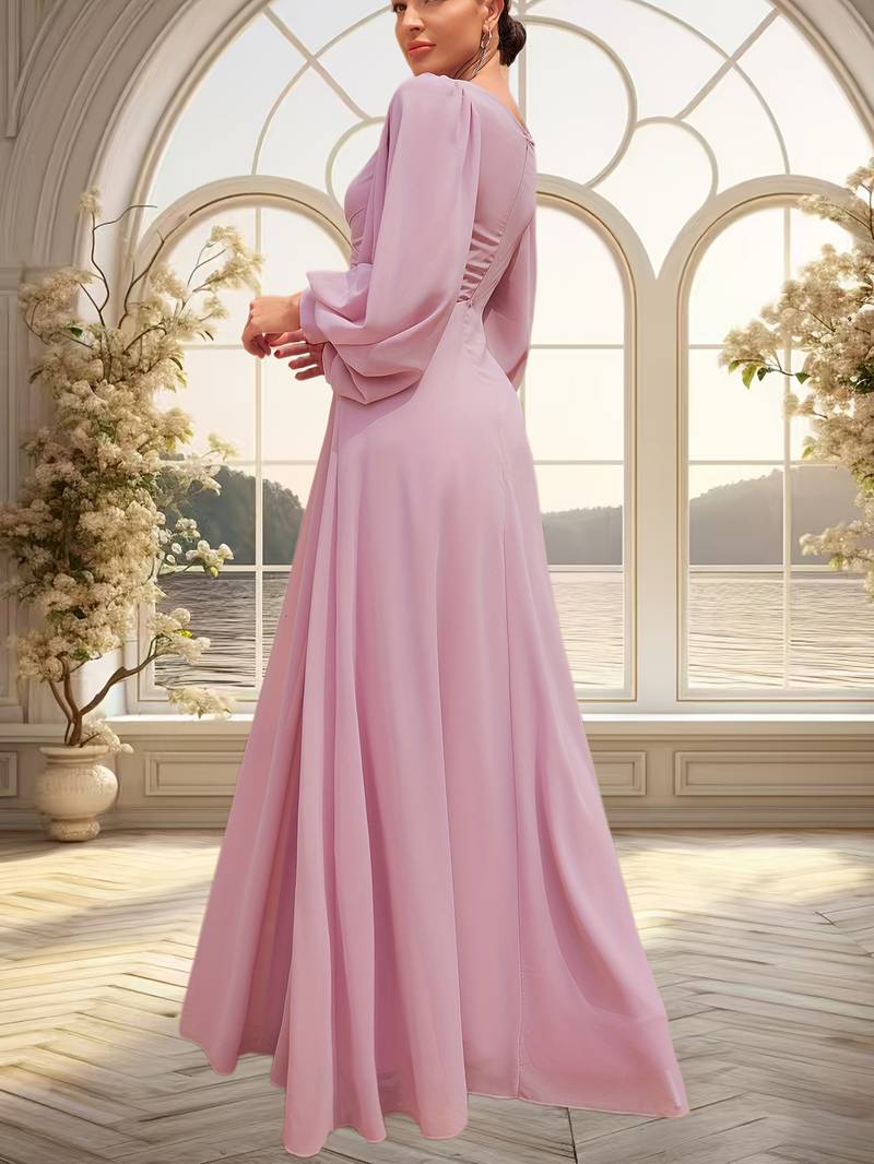 Women's Chiffon High-Low Dress – 3/4 Sleeve, V-Neck, Ruffle Hem For Cocktail & Party