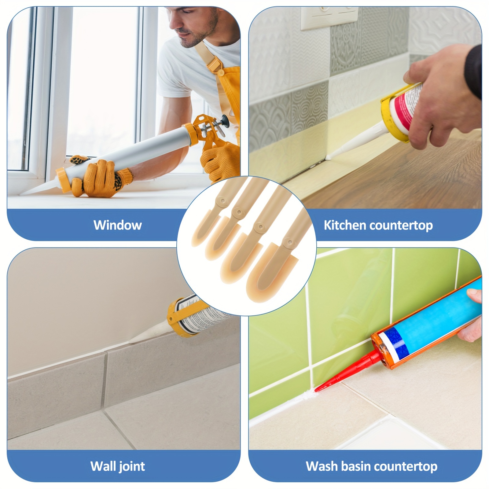 Quacc 4-Piece Caulking Tool Set – Reusable Sealant & Grout Finishing Kit, Orange, Lightweight, US-Made