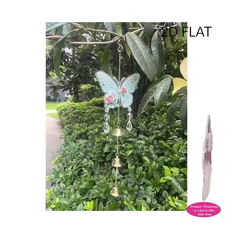TEMU 2d Flat Blue Rose Wind Chime / Crystal Hanging Ornament For Bedroom Window Decoration / Creative Birthday Gift Ornament / Outdoor Courtyard Tree