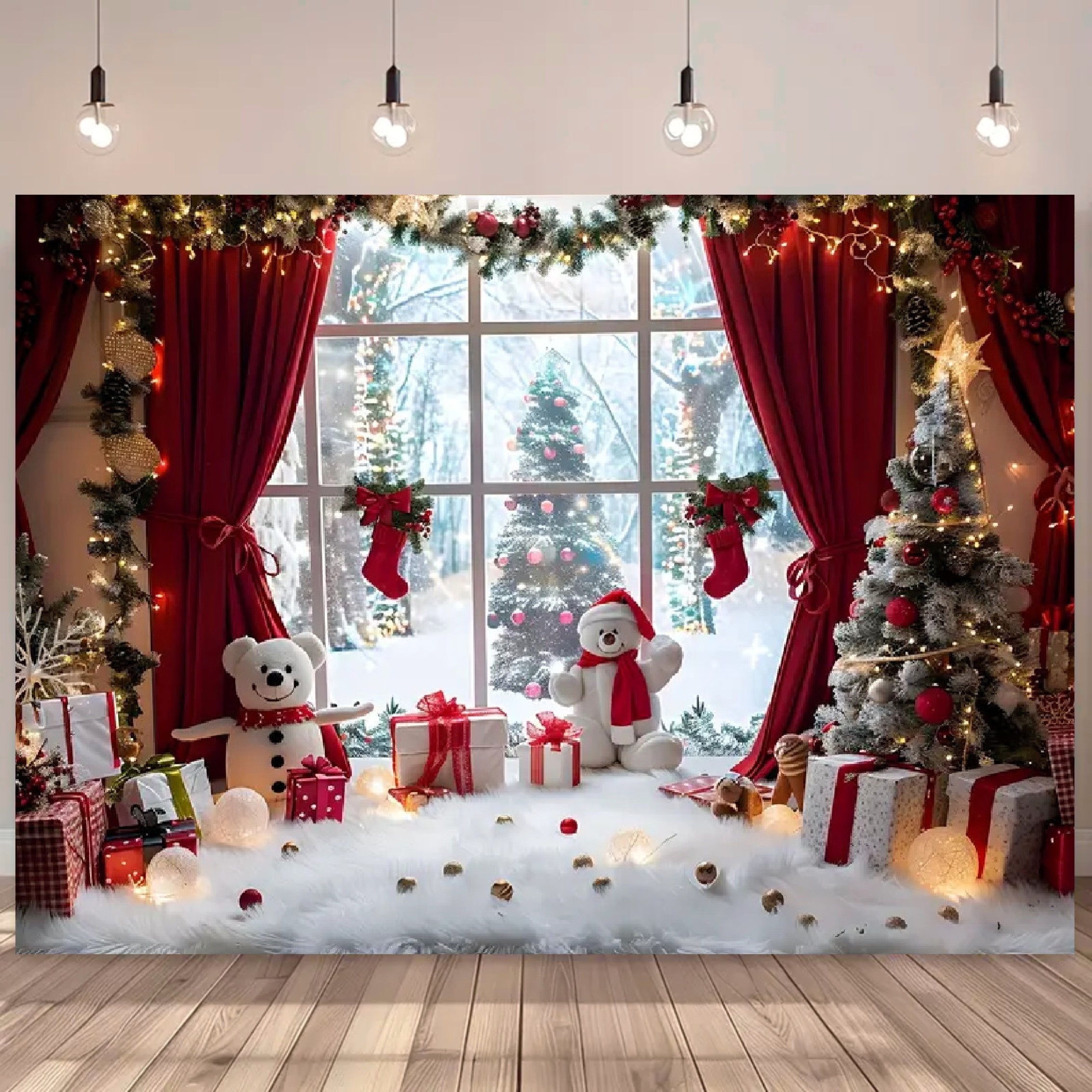 

1pc, 5x3ft/5x7ft Winter Christmas Vinyl Backdrop With Dolls & Tree - Holiday Parties, Birthdays & Photography Holiday Decorations