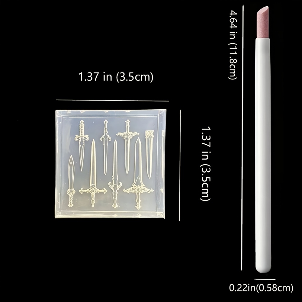 TEMU 2pcs Nail Tool Set, 1pc Mini Resin Sword-shaped Nail Mold And 1pc Quartz Pen Polishing Pen Combination, Transparent Reusable Silicone Template,