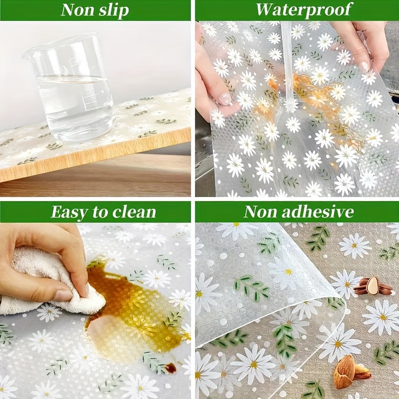 1 roll eva non slip waterproof drawer liner with daisy leaf design easy to   to fit non   shelf protector for kitchen cabinet fridge organization details 3