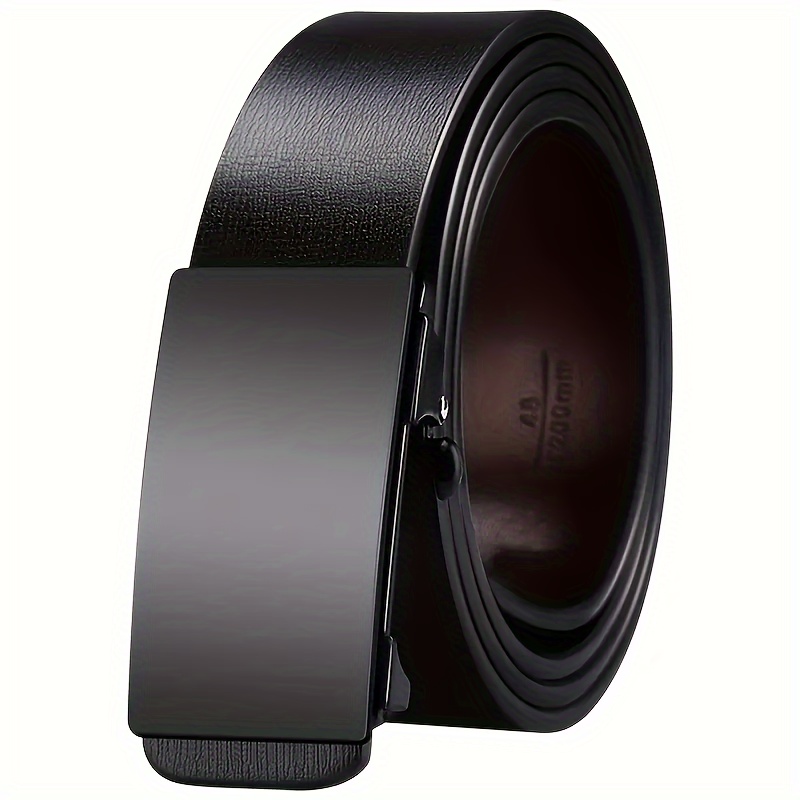 TEMU Genuine Leather Belt - Business Style, Black, Auto-clasp, Regular Fit, Not Extra Large, Alloy Buckle