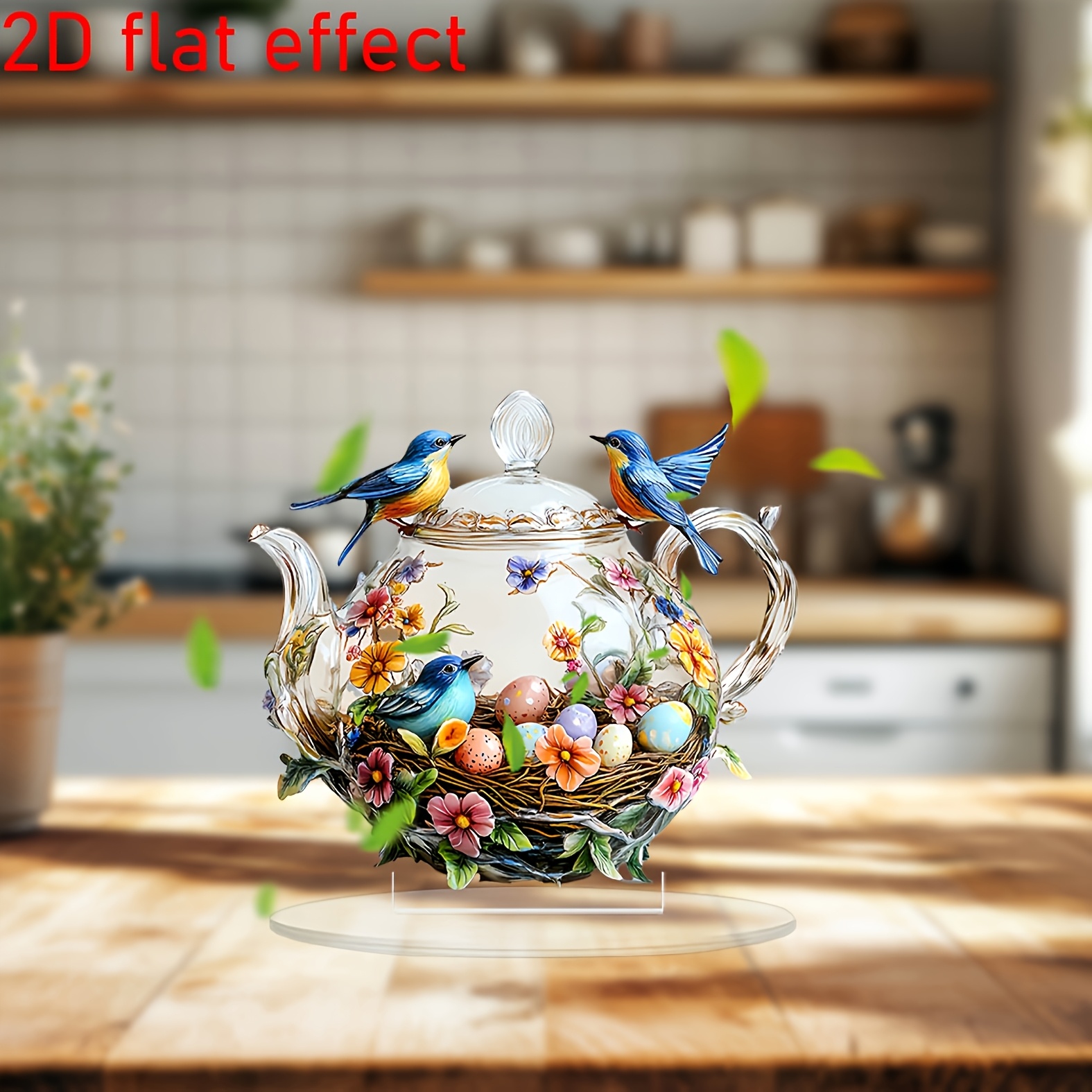 

1pc Art Deco Acrylic Teapot With Birds And - Multipurpose Tabletop Decor, Ideal For Christmas, Easter, Home Decoration, Perfect Gift For