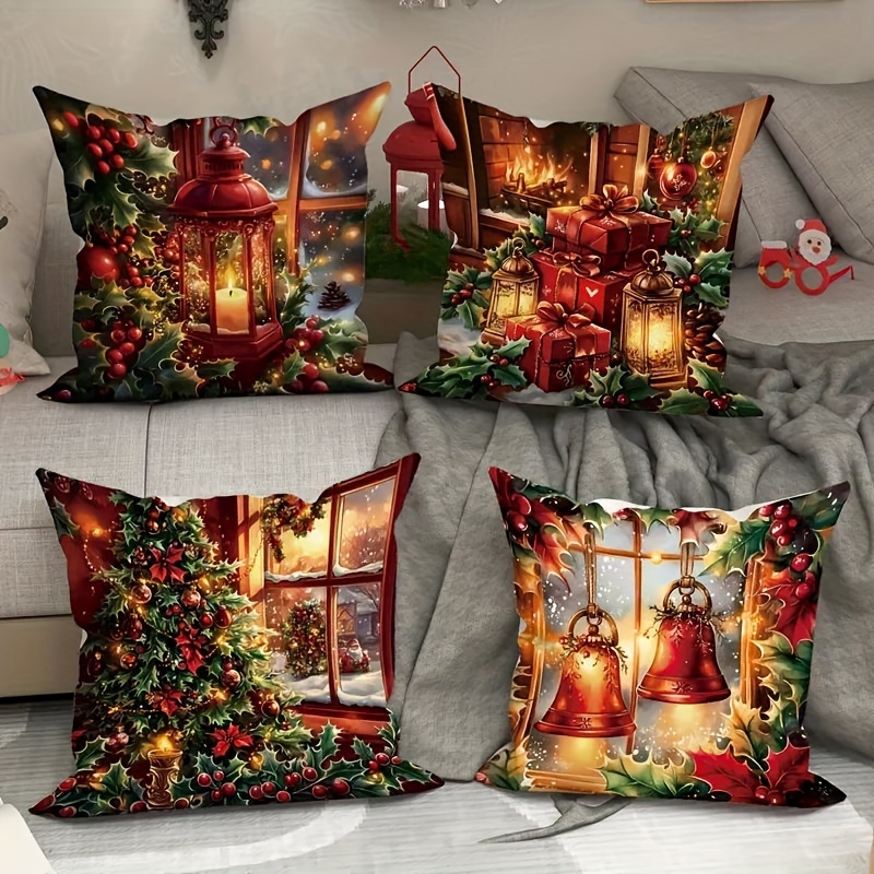 

4pcs, Christmas Tree, And Set-4pcs, 18inx18in, , , , Suitable For , , Sofa And Bed Decoration,