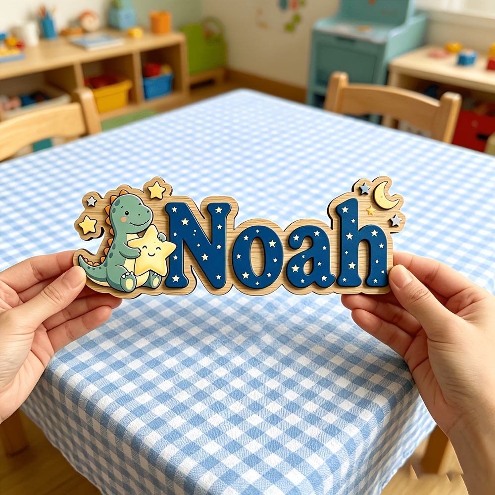 Custom 25Cm Noah's Ark Dinosaur Starry Night Wooden Plaque
