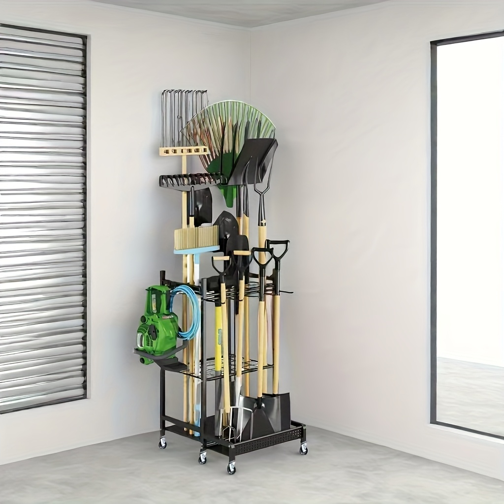 TEMU Heavy-duty Mobile Garden Tool Organizer With Sliding Shelves & Storage - -terrain Wheeled Yard Tool Cabinet Suitable For Garage, Patio, Shed,