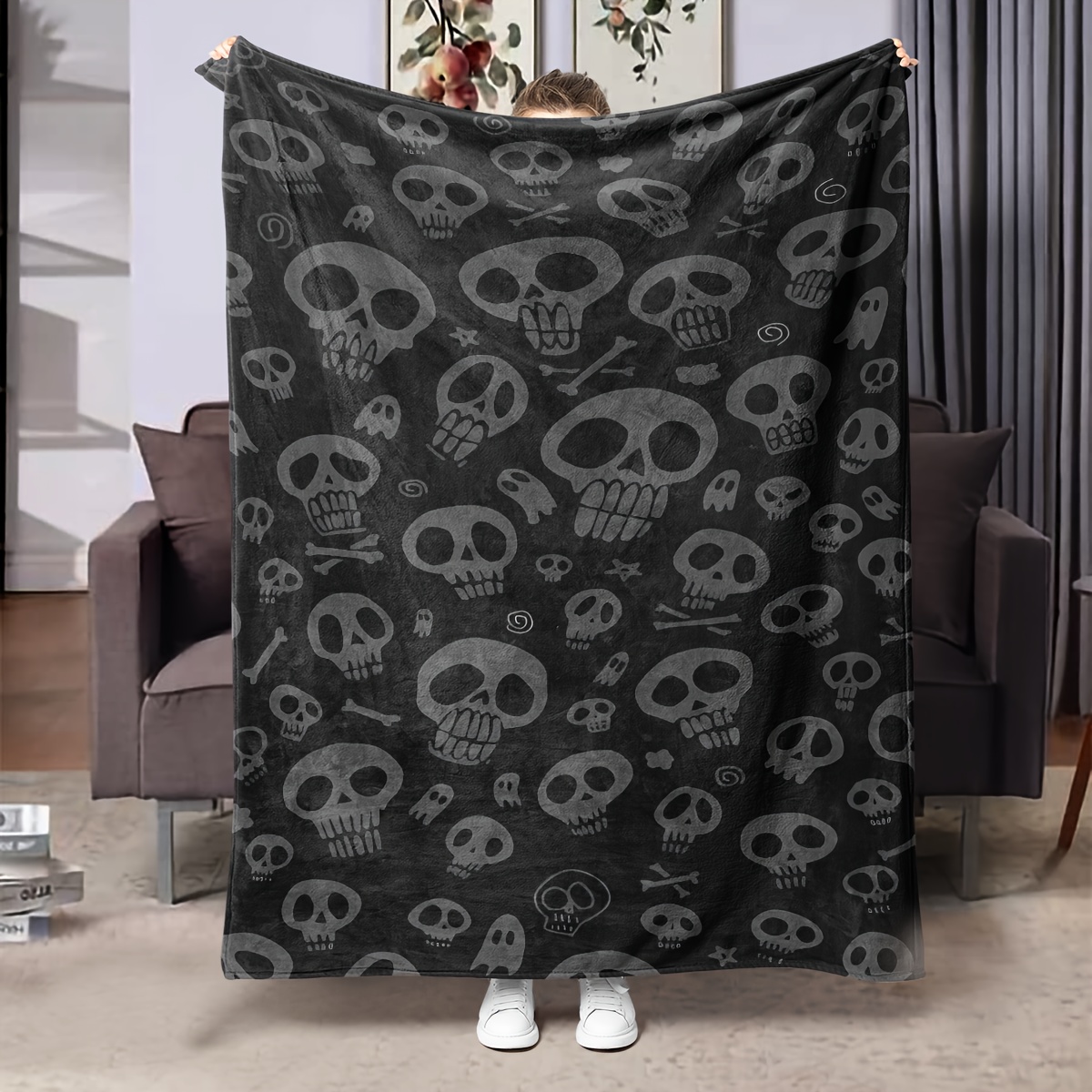 

Soft And Comfortable Black Geometric Print Throw Blanket - Perfect For Bed, Sofa, Or Office Naps - All Seasons Polyester - Contemporary Style - Digital Print - Knit Fabric - 200-250g