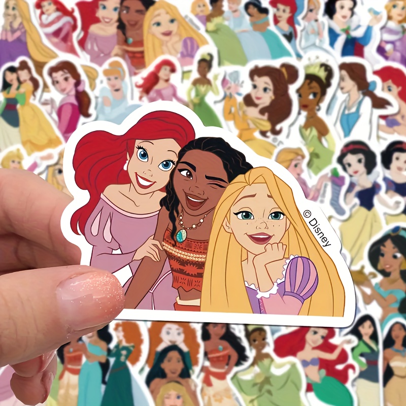 TEMU [authorized]50pcs Disney Princess Series Waterproof Stickers, Pvc Material, Irregular Shape, Ideal For Diy Gifts And Birthday Party Favors, For Bottles, Notebooks, And Laptops 17597023823398