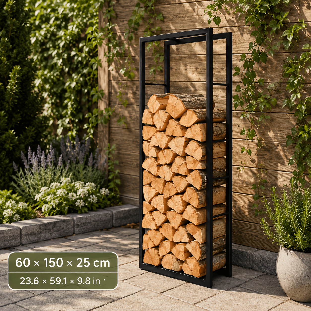 Image of 150cm Tall Log Storage Stand Outdoor Firewood Stacker Patio Log Organizer
