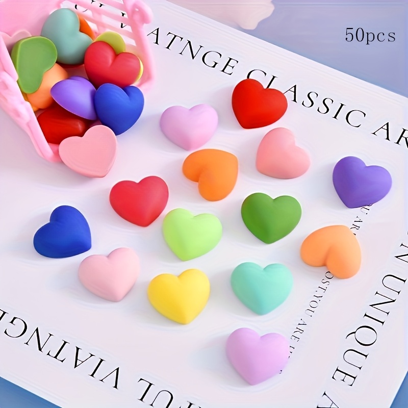 50pcs A Pack Of Cute Mini Colorful Love Heart Resin Jewelry Additions Hairpin Hair Additions Jewelry Making Material Additions Shoe Hat Patch Cream Glue Additions Handmade Materials