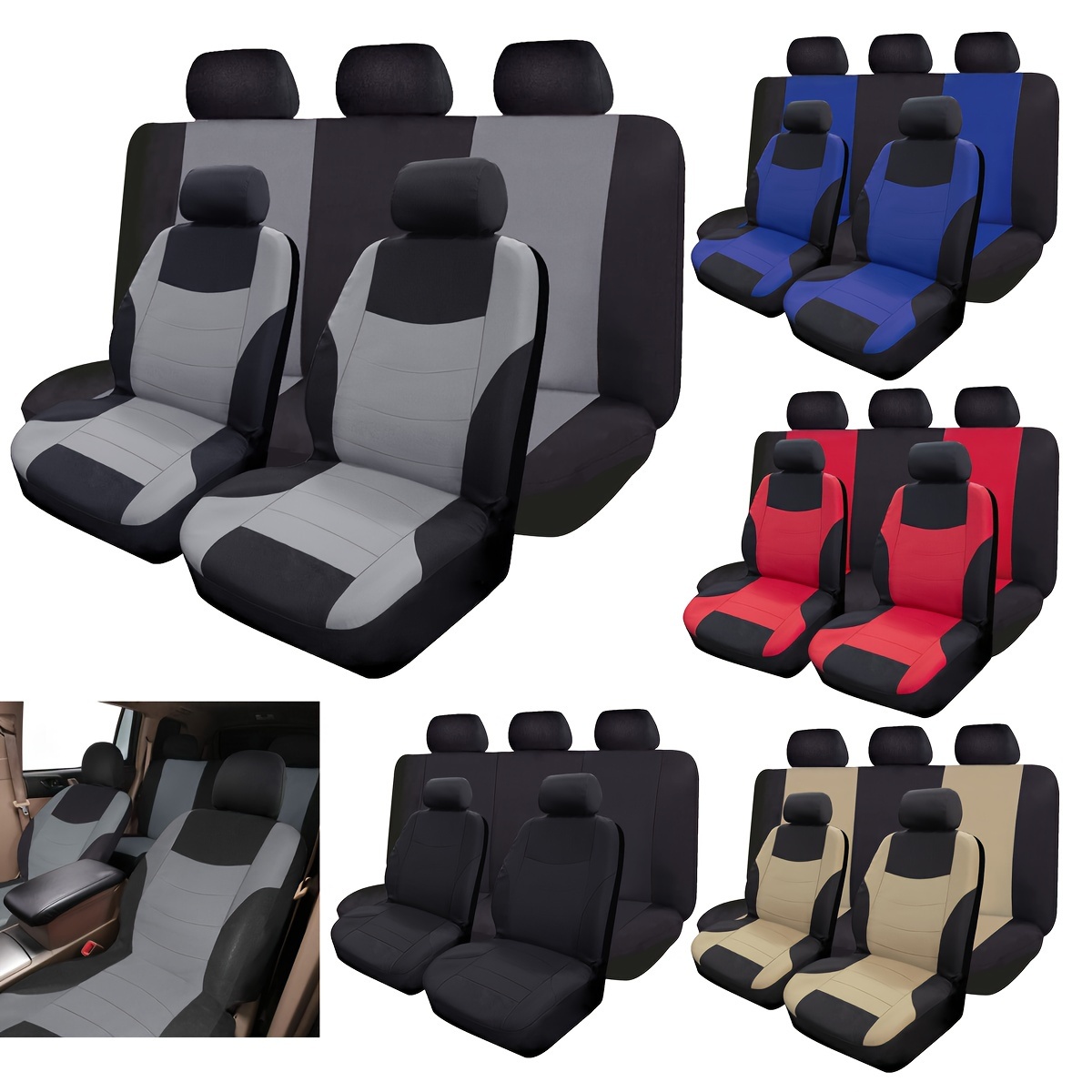 

Universal Fit Polyester Car Seat Cover Set With Sponge Filler - Breathable, Comfortable, Hand Washable - Suitable For All Seasons