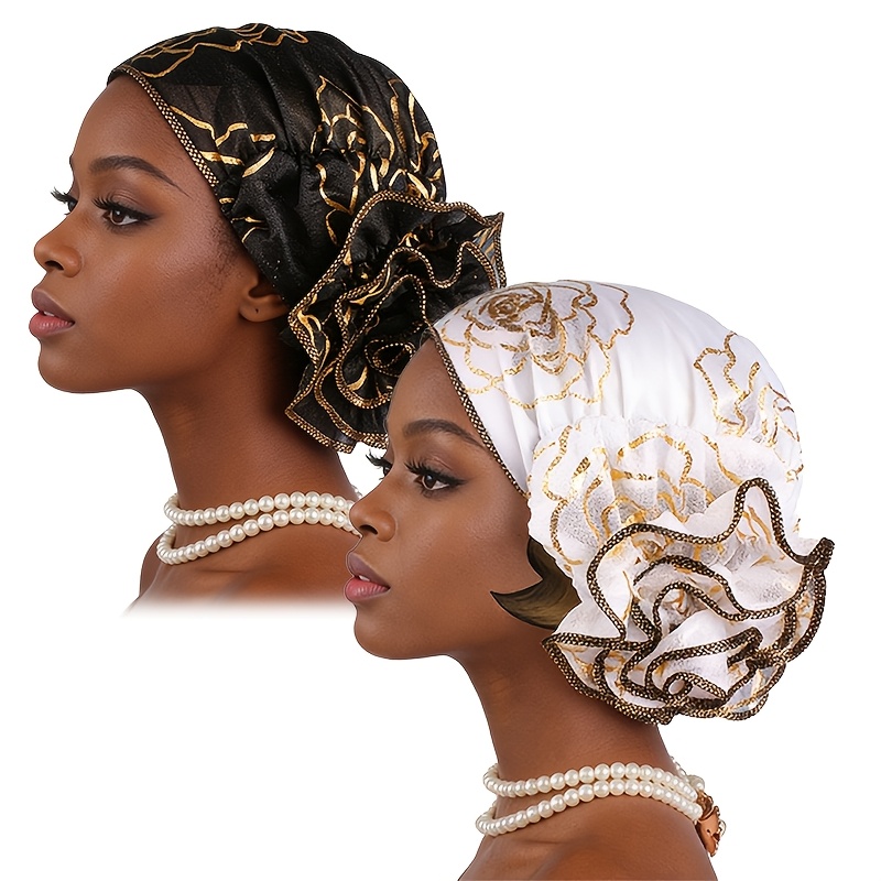 TEMU 2pcs Set: Lace Floral Headscarf Hat, Head Cover, Hair Loss