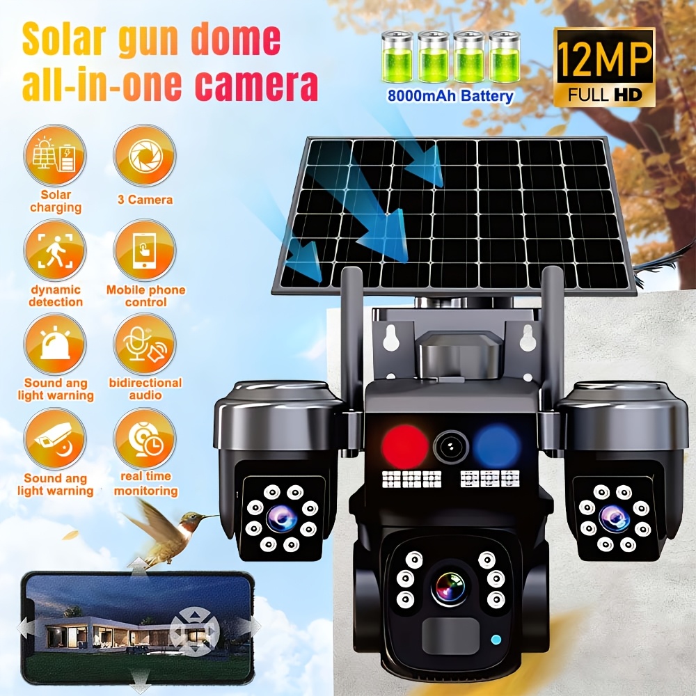 TEMU Kepeak 12mp Cameras For Home Security With Dual Lens, 2.4g Wifi Outdoor Camera Wireless Solar Powered, Pir Alarm, Color Night Vision, 2-way